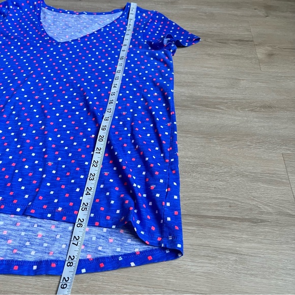 Lilly Pulitzer Etta V-neck Top borealis blue Lilly squared pattern SZ L Cotton - Picture 6 of 8